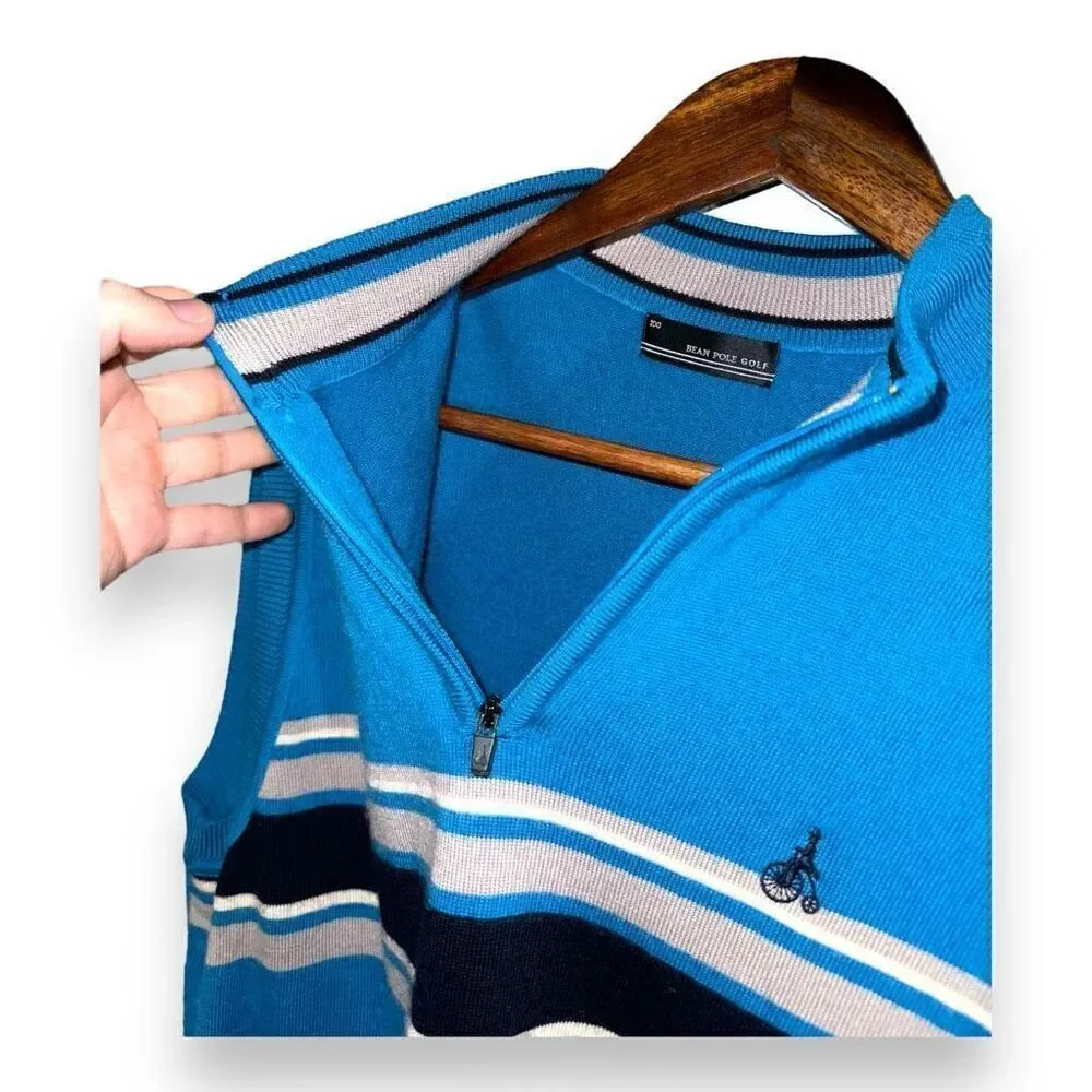 Blue Bean Pole Golf Wool Quarter Zip Sweater vest Size M